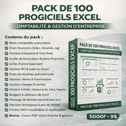 PACK DE 100 PROGICIEL EXCEL COMPTABILITÉ ET GESTION D'ENTREPRISE