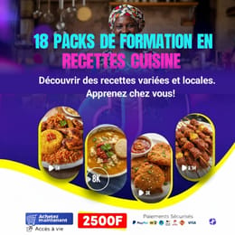 PACKS DE  18 FORMATIONS DE RECETTE DE  CUISINE