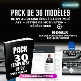 Pack 30 Modèles de CV Premium ATS avec Lettres de Motivation et Guide Inclus