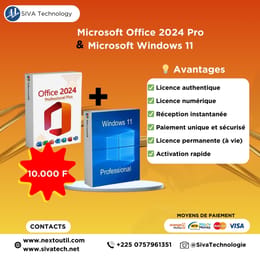 Microsoft Office 2024 Pro + Windows 11 Pro – Licence Authentique à Vie