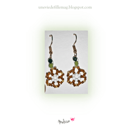 Boucles d'oreille en Perle fleur turtoise fait main