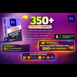 MEGA PACK ULTIME +350 Presets & 🎁(60+ POLICES PRO + 200 SFX PRO), (Compatible Premiere Pro)
