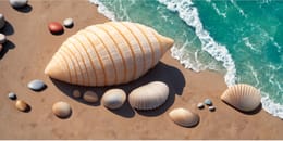 IMAGE N°5 : Les coquilles, cailloux  multi couleurs au bord de la plage (Haute Qualité)