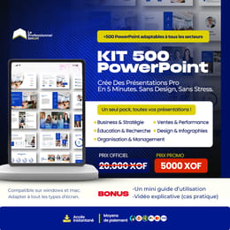 "Crée tes slides 5x plus vite avec 10x plus d'impact" (KIT 500 Templates & Infographies Powerpoint)