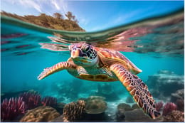 Image N°6 : Tortue nageant en fonds de mer ( pour diverses usages décoratives)