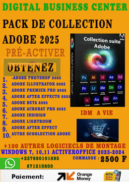 PACK DE COLLECTION ADOBE  PREACTIVER+ IDM À VIE+100 LOGICIELS PRE ACTIVER POUR LE MONTAGE VIDEOS