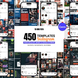 450 modèles CANVA pour salle de sports & coach fitness : publications sur les réseaux sociaux