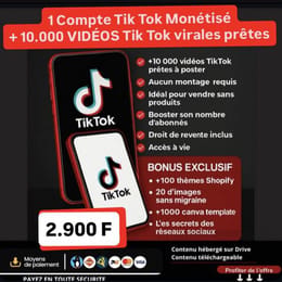 + 10 000 vidéos TikTok prêtes , comment BOOST tes LIVE TIKTOK et Compte Tik Tok monetisé
