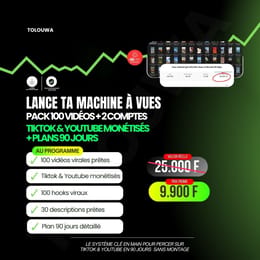 Lance ta Machine à vues  Pack 100 videos + 2 comptes monétisés