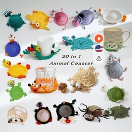 20-in-1 Animal Crochet Coaster Patterns, Mug Hugger Bundle, animals cup (PDF + VIDEO TUTORIAL)