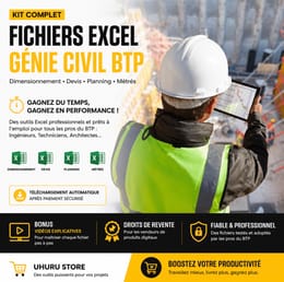 Kit Complet Fichiers Excel Génie Civil BTP: Dimensionnement Devis, Planning, Métrés Pros