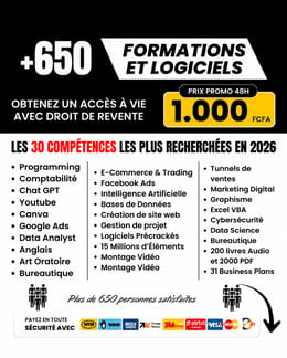 +650 FORMATIONS ET LOGICIELS AVEC DROIT DE REVENTE EN 2026