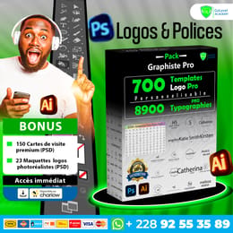 Pack Graphiste Pro : 700 Templates Logo + 8900 Typographies Premium Prêts à l’Emploi.