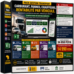 PACK TRANSPORT & AUTOMOBILE — 5 Progiciels Excel de Gestion de Flotte et d'Atelier