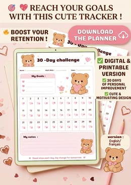 Cute Bear 30-Day Challenge Planner | Printable PDF