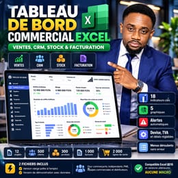 Tableau de bord commercial Excel : ventes, CRM, stock & facturation