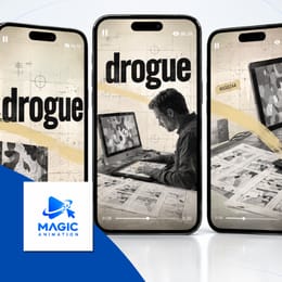 Magic Animation - Prompt Collage Éditorial Papier (monochrome + accent peint), texte incrusté