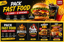 Pack Fast Food Branding – 2 Logos + 2 Affiches Modifiables