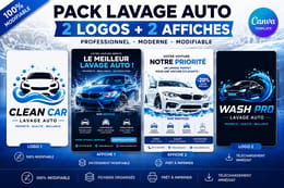Pack Lavage Auto Professionnel – 2 Logos modifiable+ 2 Affiche totalement personnalisable