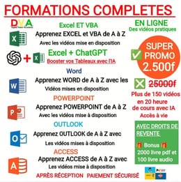 PACK DE FORMATION COMPLÈTE EN INFORMATIQUE MICROSOFT OFFICE ET IA