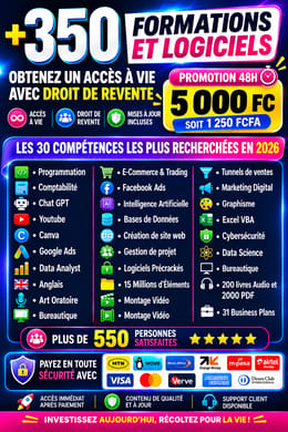 +350 FORMATIONS ET LOGICIELS À VIE