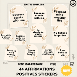 44 Stickers d'Affirmations Positives Digitales | PNG Haute Résolution | Journaling & Planification