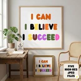 Affiche Motivationnelle "I Can, I Believe, I Succeed" – Art Mural Coloré & Rétro