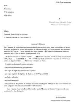 Lettre de candidature ENAM ENFS ENAS 2026