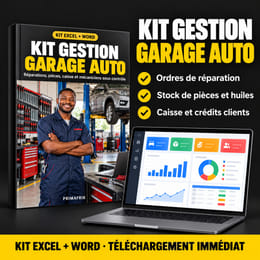 Kit Gestion Garage : ordres de réparation, pièces, caisse et crédits sur Excel