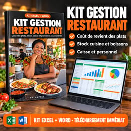 Kit Gestion Restaurant : coûts, stock, caisse, livraisons et hygiène sur Excel