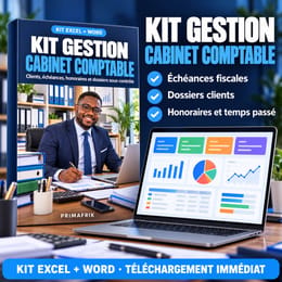 Kit Gestion Cabinet Comptable : échéances, pièces, honoraires et temps sur Excel