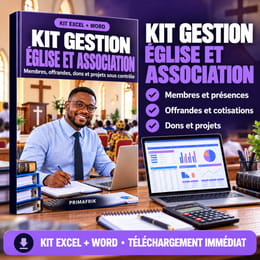 Kit Gestion Église et Association : membres, offrandes, caisse, projets en Excel