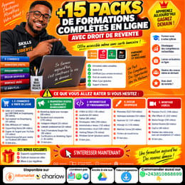 +15 PACKS DE FORMATIONS COMPLÈTES  EN LIGNE AVEC DROIT DE REVENTE