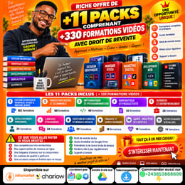 RICHE OFFRE DE +11 PACKS COMPRENANT +330 FORMATIONS VIDÉOS AVEC DROIT DE REVENTE