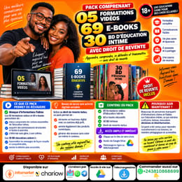 PACK COMPRENANT 05 FORMATIONS VIDÉOS, 69 E-BOOKS, ET 30 BD D’ÉDUCATION INTIME AVEC DROIT DE REVENTE