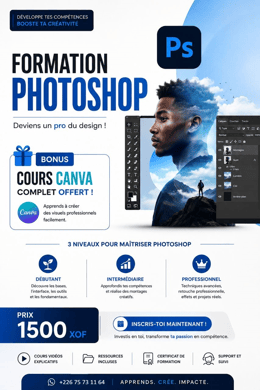 Maîtrisez Photoshop de A à Z + bonus Canva inclus