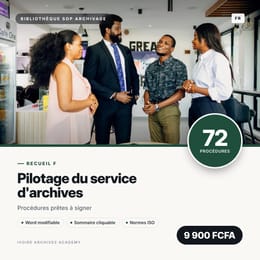 Recueil F · Pilotage du service d'archives · 72 procédures d'archivage prêtes à signer