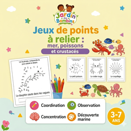 Jeux de points à relier : mer, poissons et crustacés