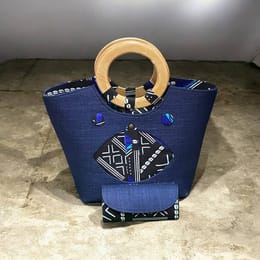 Sac à main élégant avec portefeuille assorti - Style africain bleu