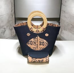 Sac à main élégant avec portefeuille assorti - Style africain Marron