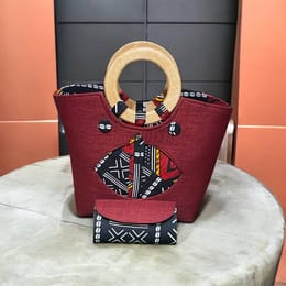 Sac à main élégant avec portefeuille assorti - Style africain Rouge