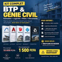 Pack BTP & Génie Civil : +1000 Plans Maisons + 50 Plans villas + Logiciels Pro + Formations