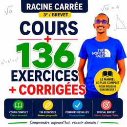 136 exercices + corrigés détaillés — Racine carrée (3e)
