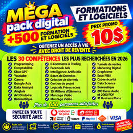 MEGA PACK DIGITAL 2026 : +500 FORMATIONS, LOGICIELS AVEC DROITS DE REVENTE