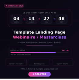 Template Landing Page Webinaire — Compte à rebours | Chariow