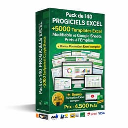 Pack de 140 PROGICIELS EXCEL +5000 TEMPLATES EXCEL MODIFIABLES et Google Sheets + Formation INCLUSE