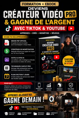 Formation + Ebook — Deviens Créateur Vidéo PRO & Gagne de l’Argent avec TikTok & YouTube