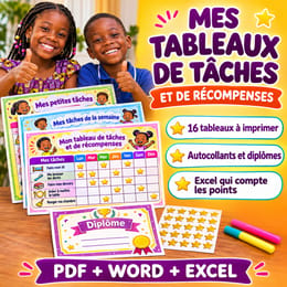 Tableaux de tâches et de récompenses pour enfants : 16 tableaux + Excel