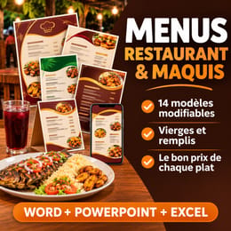 Menus de restaurant et de maquis modifiables (Word + PowerPoint + Excel)