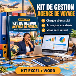 Kit de gestion Agence de voyage : billets, pèlerinages, acomptes (Excel + Word)